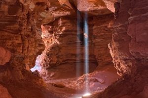 Light breaking through the ceil on Chicken Corners Catacomb Caves UTV Side  By Side tour.